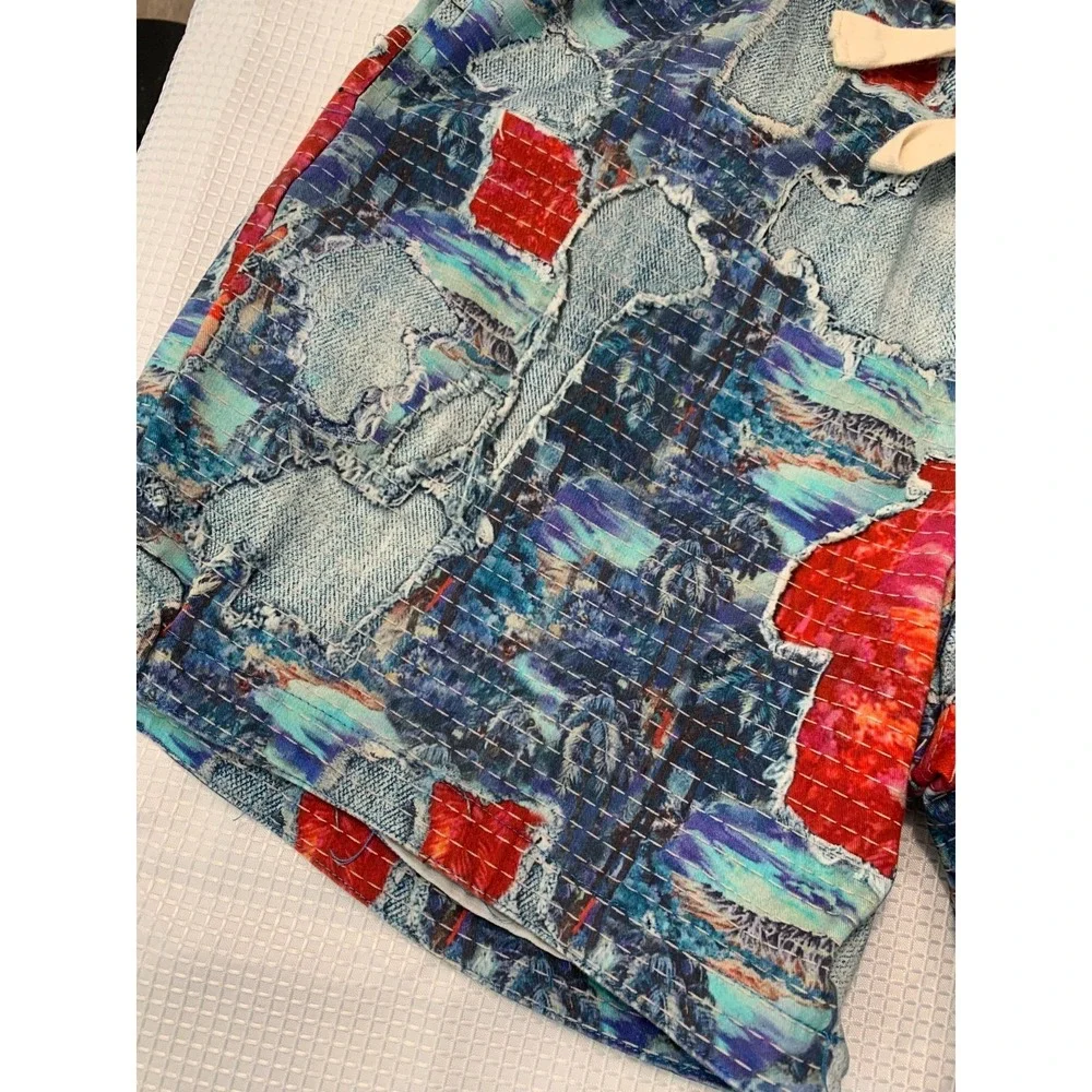 (G-217) Nova Men Swim Trunks Shorts Size M Multicolor Abstract Print‎ Drawstring
